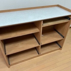 堀田木工 アンアン キッチンカウンター　アルダー天然木 間仕切り 幅120×奥行44.5×高さ90.5cm 人工大理石トップ 美品の画像