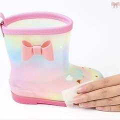【新品16cm】長靴 子供 キッズ かわいい 虹色 リボン付き ボア付き ブーツの画像
