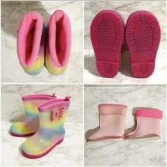 【新品16cm】長靴 子供 キッズ かわいい 虹色 リボン付き ボア付き ブーツの画像