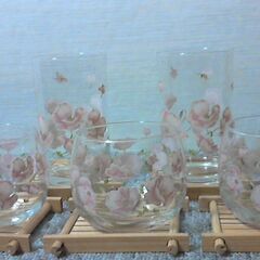Fancy Poppy　冷茶用グラス2種　１０客セット　コースター付き　未使用品　昭和レトロ　花柄　の画像