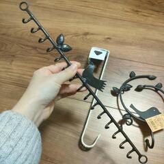 ほぼ新品ウォールフック3点セット♡アイアンバー　リースハンガーの画像