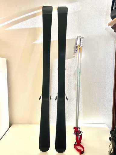 152cm ジュニア用 スキー板 ストック付き 女子 中古 kazama Winterhigh ROCKER 白系