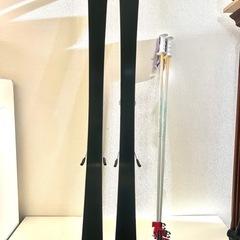 152cm ジュニア用 スキー板 ストック付き 女子 中古 kazama Winterhigh ROCKER 白系の画像