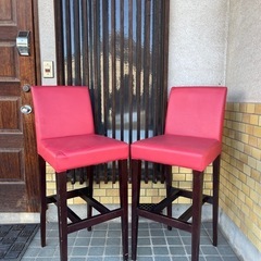 【2脚セット】おしゃれ椅子 赤 ハイチェアの画像