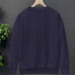 新品🉐XL（ＪＰ-3XL）ケーブル編みのデザインが特徴のメンズカジュアルスウェットシャツ、ポリエステル100%の無地、丸首、長袖、ニット生地、レギュラーフィットの画像