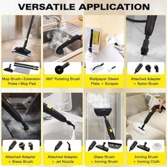破格の値下げ！【新品未使用】スチームクリーナー 高耐久キャニスタースチーマー 28 個のアクセサリ付き高温スチームモップ 5M の超長電源コード付き 家庭用 洗剤いらず 洗浄 床 お風呂 油汚れ 換気扇 壁紙の除去の画像