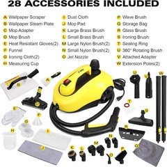 破格の値下げ！【新品未使用】スチームクリーナー 高耐久キャニスタースチーマー 28 個のアクセサリ付き高温スチームモップ 5M の超長電源コード付き 家庭用 洗剤いらず 洗浄 床 お風呂 油汚れ 換気扇 壁紙の除去の画像