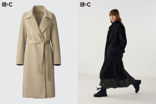 【未使用】UNIQLO C ダブルフェイスラップコート ブラック XL