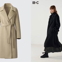 【未使用】UNIQLO C ダブルフェイスラップコート ブラック XLの画像