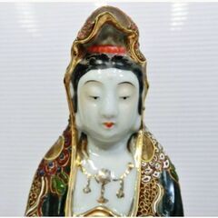観音菩薩像(陶器) 観音像 立像 高さ約24㎝ 陶器 観音菩薩 金彩色絵盛陶磁器 古美術