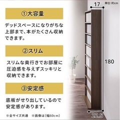 本棚 薄型 スリム 大容量 幅 60cm 高さ180cm 奥行22.5cm ハイタイプの画像