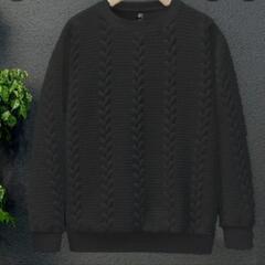 新品🉐XL（ＪＰ-3XL）ケーブル編みのデザインが特徴のメンズカジュアルスウェットシャツ、ポリエステル100%の無地、丸首、長袖、ニット生地、レギュラーフィットの画像