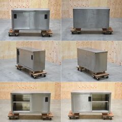 ≪yt1755ジ≫ ステンレス製 小型キャビネット作業台 幅110cm 高さ約70cm 天板フチ切りっぱなし/現状品 戸棚/収納/中古厨房機器/宮城県仙台市 61220-17の画像