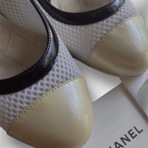 シャネル パンプス エナメル メッシュ バイカラー CHANEL
