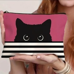 新品未使用　黒猫ピンク　ストライプ柄