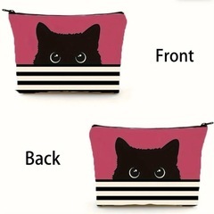 新品未使用　黒猫ピンク　ストライプ柄の画像