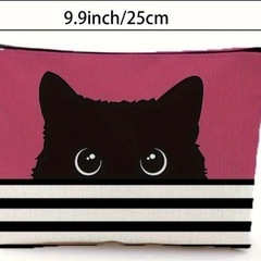 新品未使用　黒猫ピンク　ストライプ柄の画像