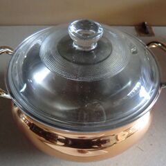 銅製　両手鍋　耐熱ガラス蓋付　未使用の画像