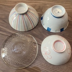 茶碗3種 ガラス皿1種の画像