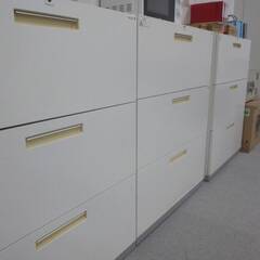 【4点セット】オフィス用 鍵付き3段ラテラル書庫