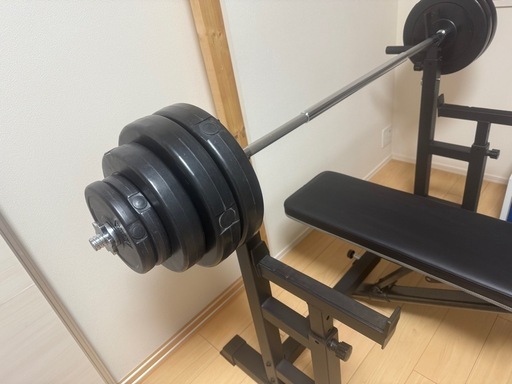 ②バーベルラック付き フラットベンチ台（ホームジム／筋トレ器具 ①と②で