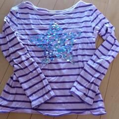 ピンクボーダースパンコールTシャツ130cm　