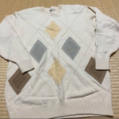 アイボリー ダイヤモンド柄 ニット M