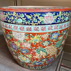 色絵 伊万里焼 十錦手火鉢 一対 木箱入り