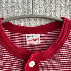 Healthknit ヘンリーネックワッフルT 赤 レディースMの画像