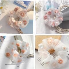 花柄/刺繍シュシュ（新品）スイートピンクの画像
