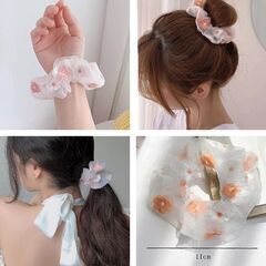 花柄/刺繍シュシュ（新品）スイートピンクの画像