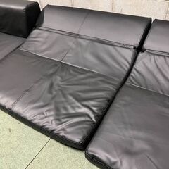 合皮 フロアカウチソファ コーナーソファ セパレート ブラック 座椅子 ジェネレーションパス 幅170cm×奥行120cm×高さ33cmの画像