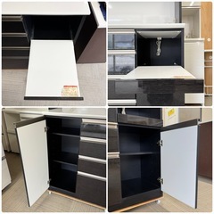 【超美品‼️】定価十数万♪ 古賀家具 150cm幅キッチンボード 食器棚 収納家具 日本製 艶あり木目調ブラック♪の画像