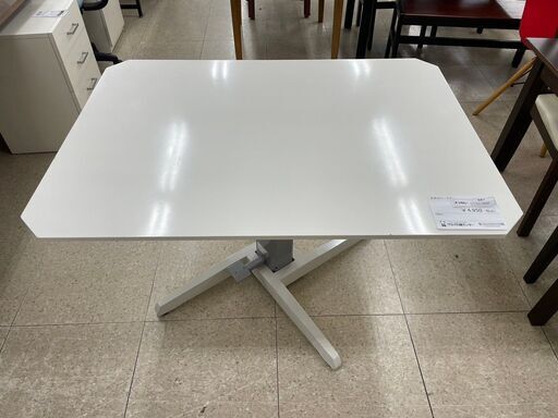 ★ジモティ割あり★  昇降式テーブル 白 H54～60×D80×W110 クリーニング済み TJ10540