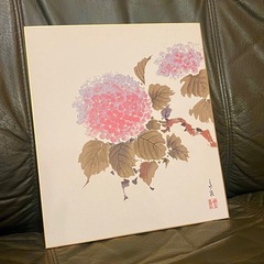 縁起物　日本画　手書き　紫陽花