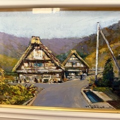 124.「白川郷の家並」髙橋一善 油絵の画像