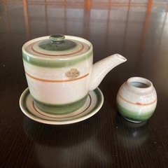 【新品未使用】清水焼　醤油差し&楊枝入れ　織部筋　鳳洋作　箱付き