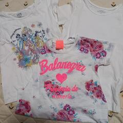 白 無地Tシャツ ディズニープリンセス 花柄110 女の子 Tシ...