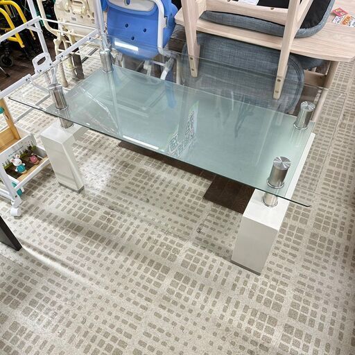 3/2【引取限定】ガラステーブル センターテーブル 2段 家具 ローテーブル