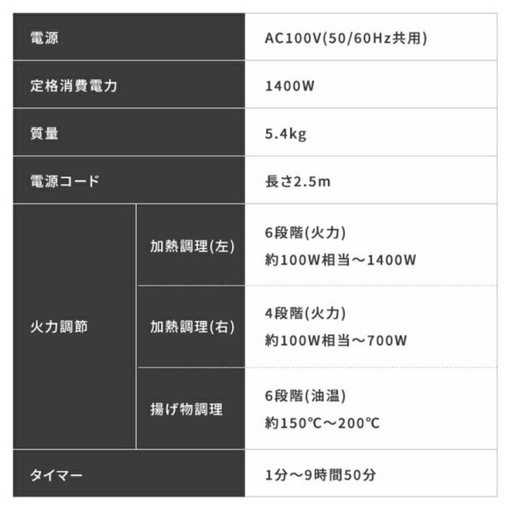 IHクッキングヒーター 2口　IHK-WT41S-B アイリスオーヤマ