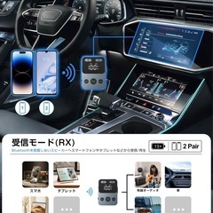 【新品未使用】① Bluetooth 5.3 トランスミッター & レシーバー 3.5mm 2台同時接続 17時間再生 受信機+送信機 2-in-1 ブルートゥース ハンズフリー通話 音楽再生 低遅延 LEDディスプレイ ナビ 一体型オーディオケーブル設計 テレビ 車 飛行機 など適用 充電しながら使用可の画像