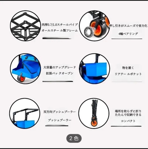 ?価改?屋根付き折り畳みキャリーカート(ブルー)