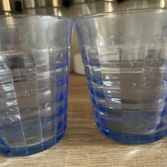 【今月まで】　コップ 花瓶にもなる 透明模様の青いコップ 4個セットの画像