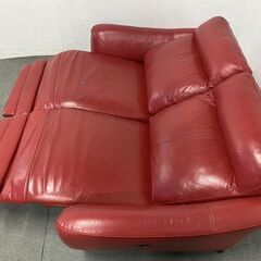 ニトリ/NITORI 2人用 電動 本革リクライニングソファ アネーロ 赤 中古家具 店頭引取歓迎 R9071の画像