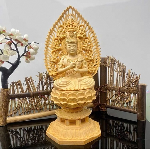 新品 大日如来黄楊八角仏像