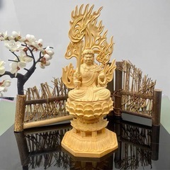 新品 不動明王黄楊八角仏像