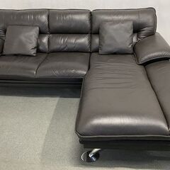 NITORI/ニトリ カウチソファ ロゾ4 本革(牛革) ダークブラウン L字 左カウチ クッション×2 中古家具 店頭引取歓迎 R9079の画像