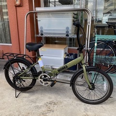 自転車【WONKA】折りたたみ自転車　シティサイクル　20インチ 6段ギア   カゴ、ライト付き　管理番号11601の画像