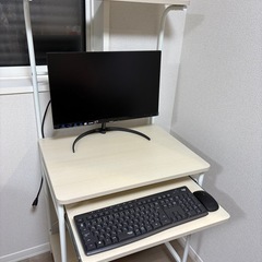 美品　ホワイト 上棚付きパソコンデスク　PCデスク　机　ナチュラルの画像