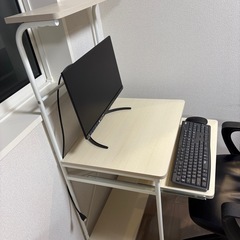美品　ホワイト 上棚付きパソコンデスク　PCデスク　机　ナチュラルの画像